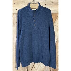 G.H. Bass & Co Men's Sweater 1/4 Button Henley Mock Neck Blue Men’s XL